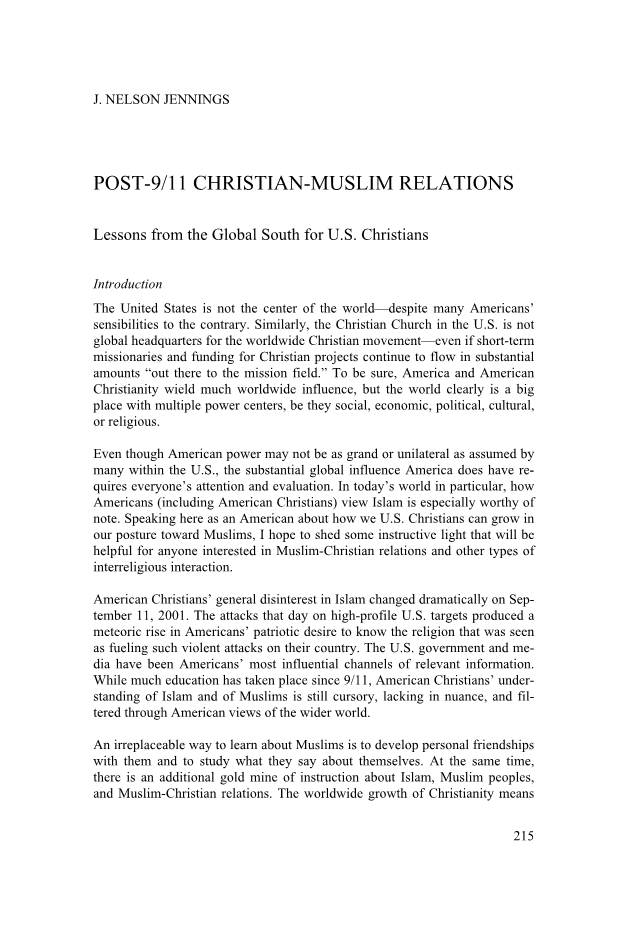 Post-9/11 Christian-Muslim Relations
