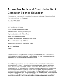 Accessible Tools and Curricula for K-12 Computer Science Education