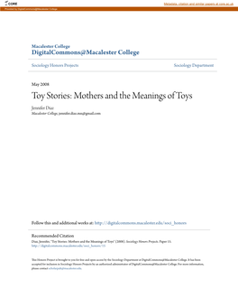 Toy Stories: Mothers and the Meanings of Toys Jennifer Diaz Macalester College, Jennifer.Diaz.Mn@Gmail.Com
