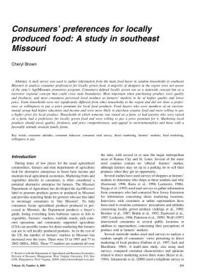 Consumers' Preferences for Locally Produced Food: a Study in Southeast Missouri