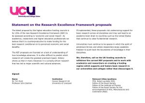 Statement on the Research Excellence Framework Proposals