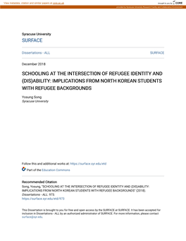 Schooling at the Intersection of Refugee Identity and (Dis)Ability: Implications from North Korean Students with Refugee Backgrounds