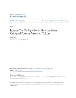 Irony in the Twilight Zone: How the Series Critiqued Postwar American