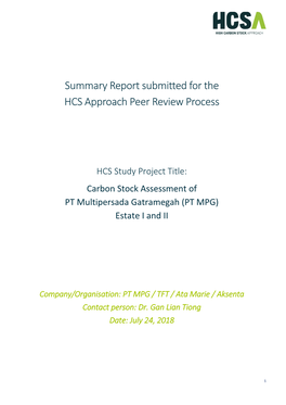Summary Report Submitted for the HCS Approach Peer Review Process