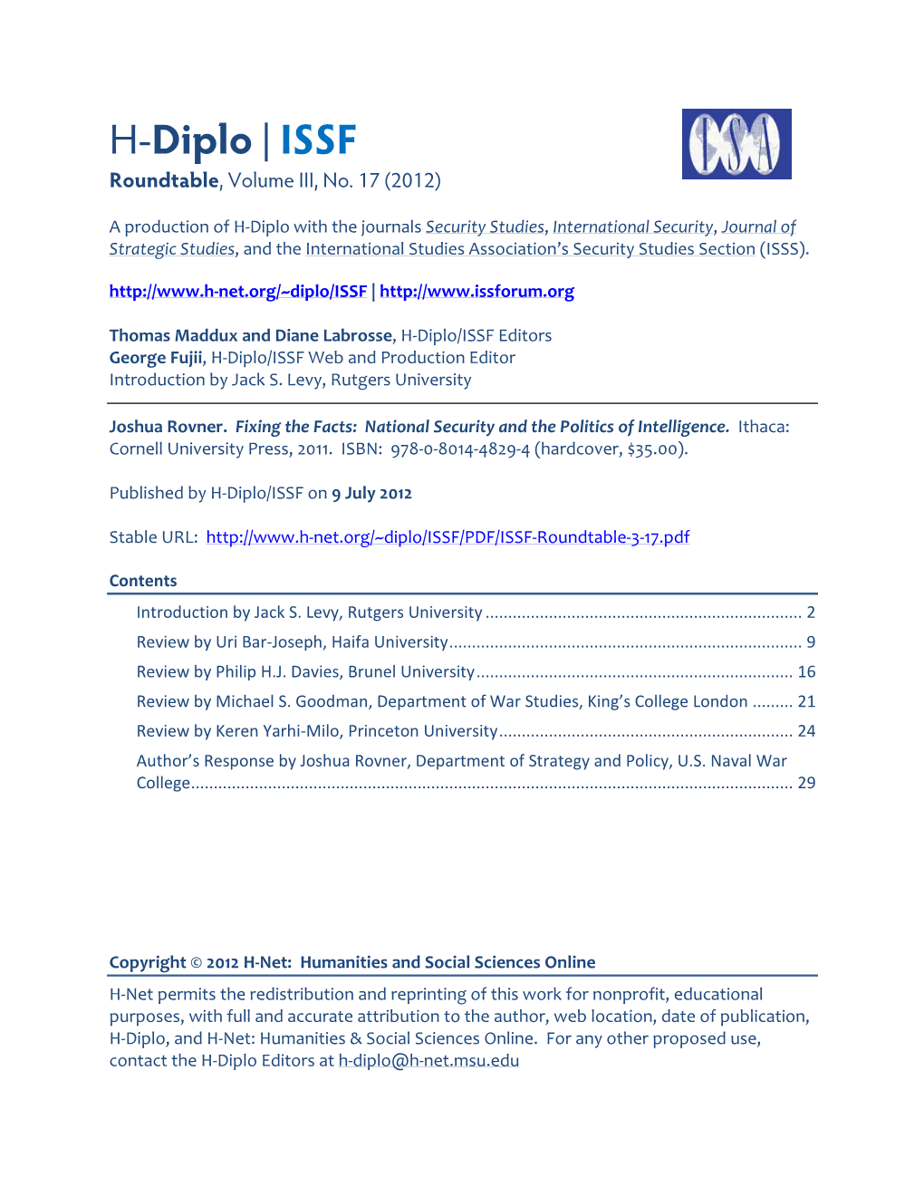 H-Diplo/ISSF Roundtable, Vol. 3, No. 16 (2012)