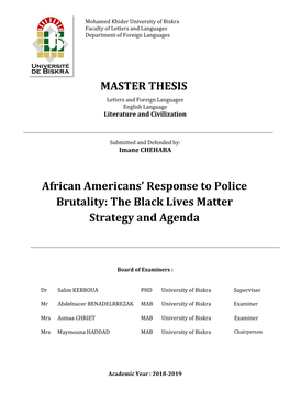 African Americans' Response to Police Brutality: the Black Lives