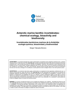 Antarctic Marine Benthic Invertebrates: Chemical Ecology, Bioactivity and Biodiversity