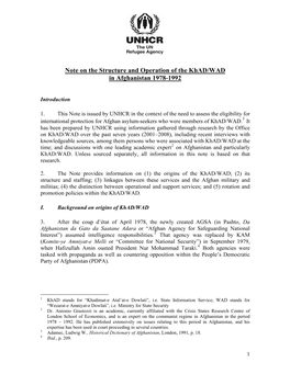 Note on the Structure and Operation of the Khad/WAD in Afghanistan 1978-1992