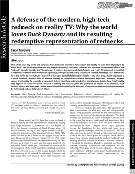 A Defense of the Modern, High-Tech Redneck on Reality TV: Why the World Article Loves Duck Dynasty and Its Resulting Redemptive Representation of Rednecks