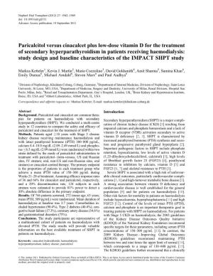 Paricalcitol Versus Cinacalcet Plus Low-Dose Vitamin D for the Treatment