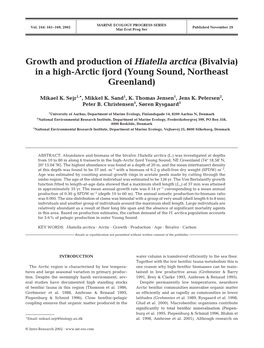 Growth and Production of Hiatella Arctica (Bivalvia) in a High-Arctic Fjord (Young Sound, Northeast Greenland)