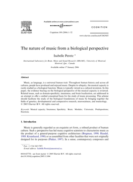 The Nature of Music from a Biological Perspective