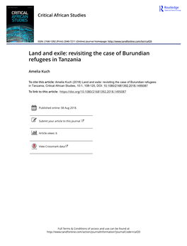 Land and Exile: Revisiting the Case of Burundian Refugees in Tanzania