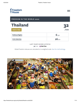 FREEDOM in the WORLD 2020 Thailand 32 PARTLY FREE /100