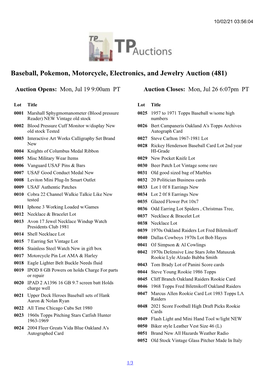 Baseball, Pokemon, Motorcycle, Electronics, and Jewelry Auction (481)