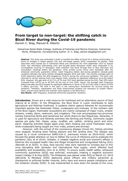 From Target to Non-Target: the Shifting Catch in Bicol River During the Covid-19 Pandemic Darwin C