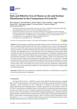 Safe and Effective Use of Ozone As Air and Surface Disinfectant in The