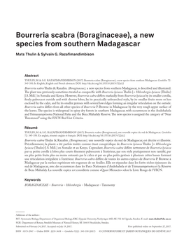 Bourreria Scabra (Boraginaceae), a New Species from Southern Madagascar