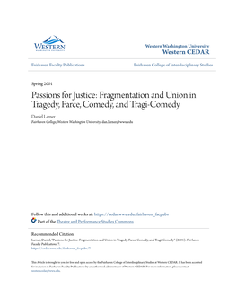 Passions for Justice: Fragmentation and Union in Tragedy, Farce
