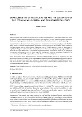 Characteristics of Plastic Bag Fee and the Evaluation of This Fee by Means of Fiscal and Environmental Policy