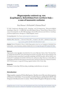 Megacraspedus Cottiensis Sp. Nov. (Lepidoptera, Gelechiidae) from Northern Italy – a Case of Taxonomic Confusion