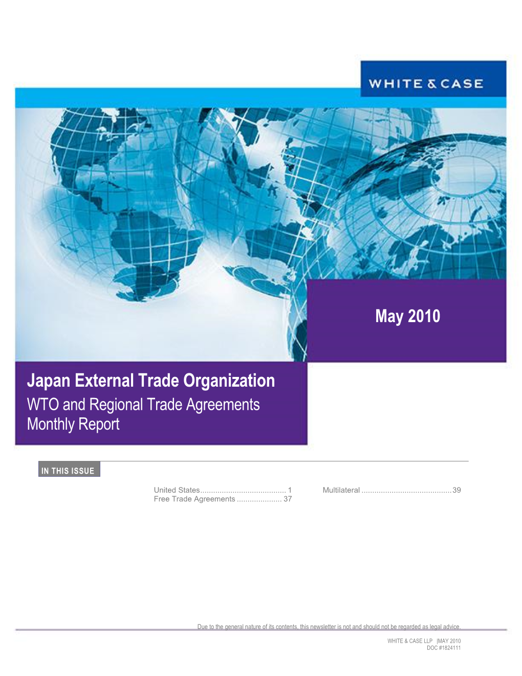 Japan External Trade Organization WTO and Regional Trade Agreements Monthly Report