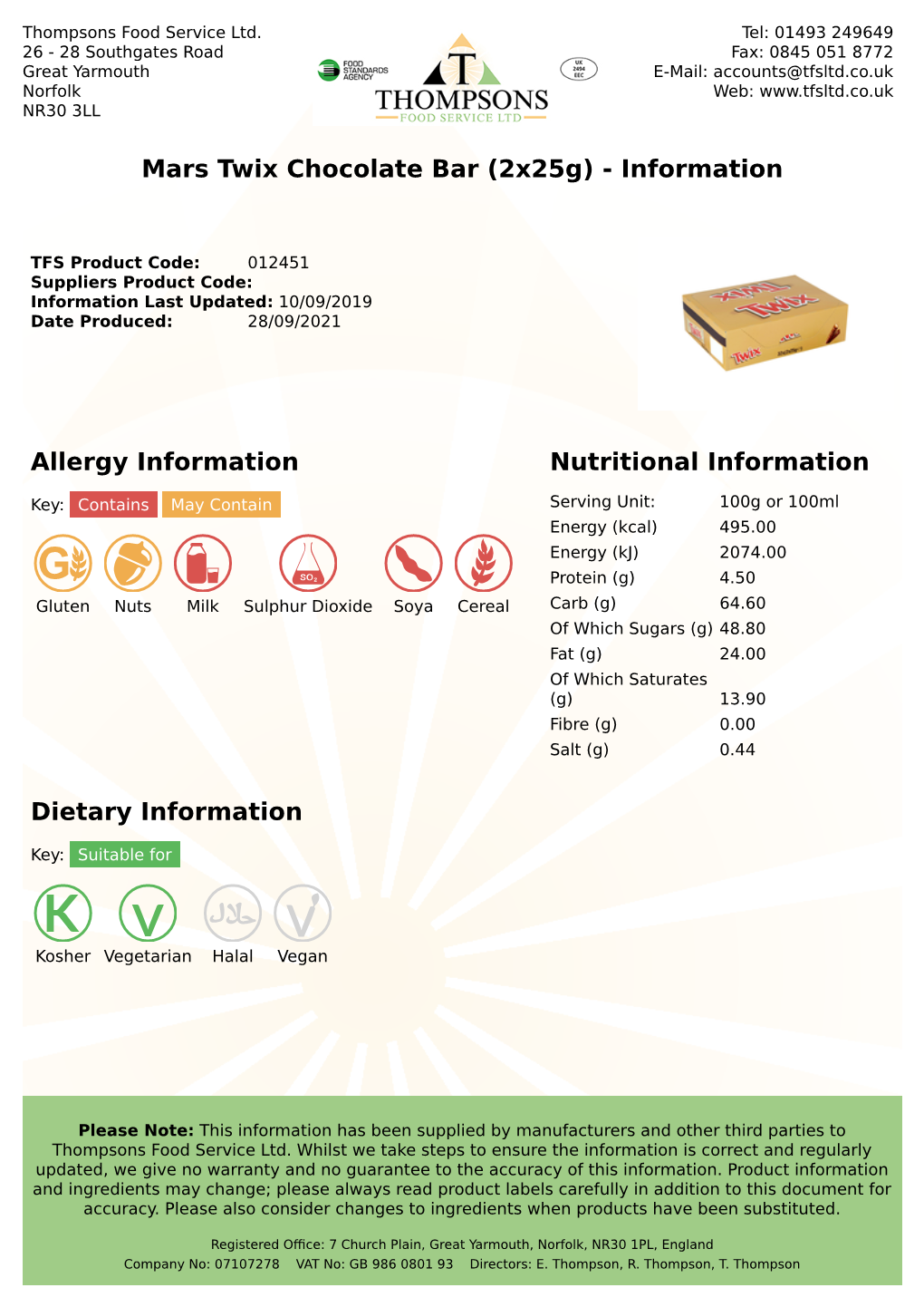 Allergy Information Nutritional Information Mars Twix Chocolate