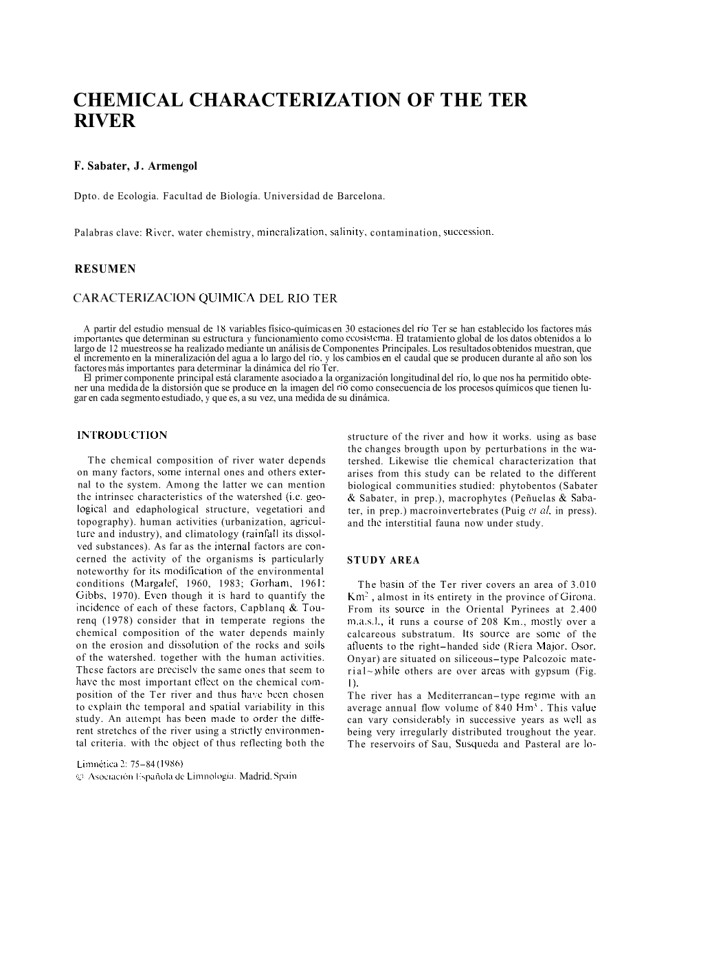 Chemical Characterization of the Ter River