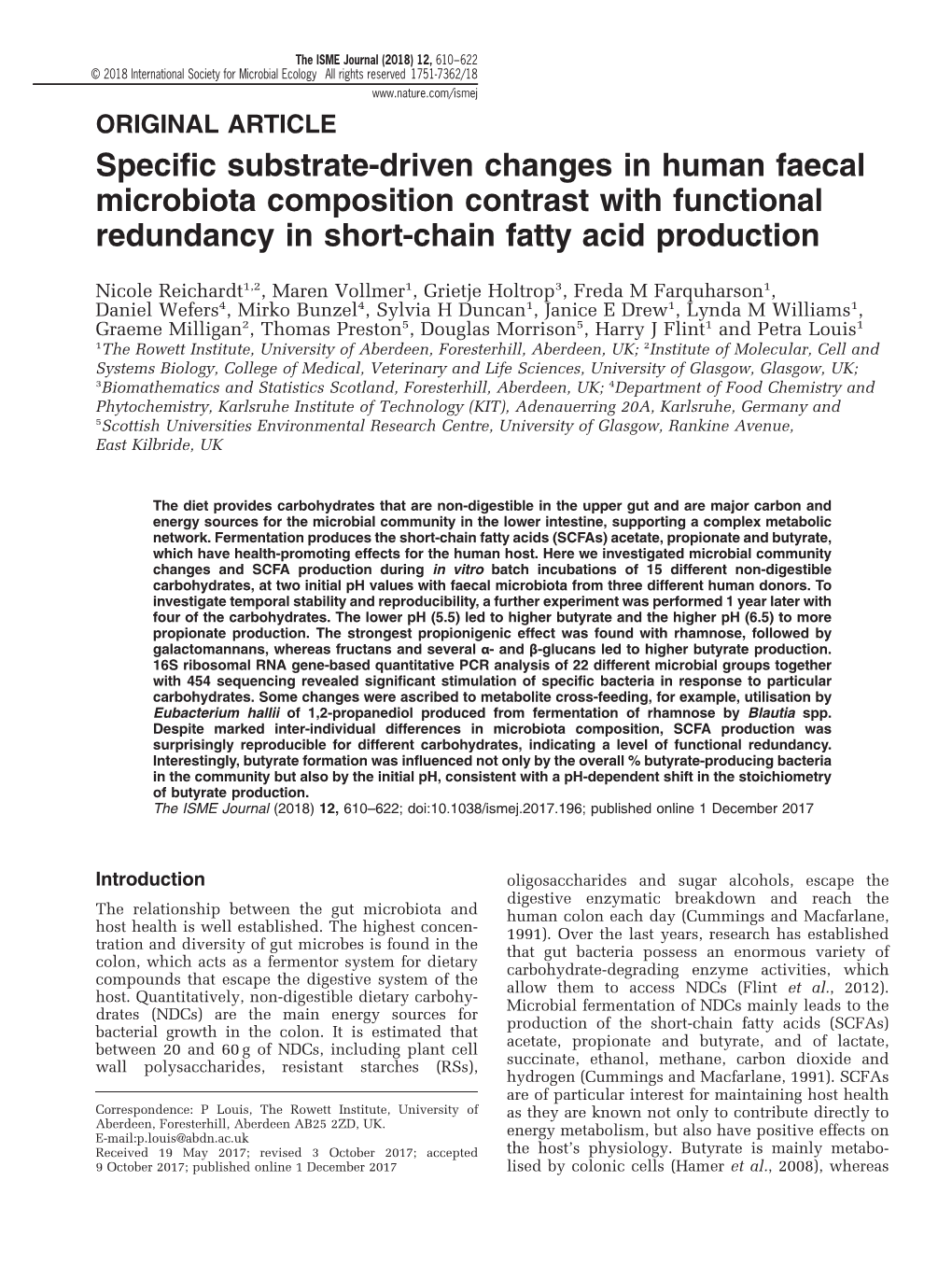 Specific Substrate-Driven Changes in Human Faecal Microbiota Composition Contrast with Functional Redundancy in Short-Chain Fatty Acid Production