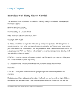 Interview with Harry Haven Kendall