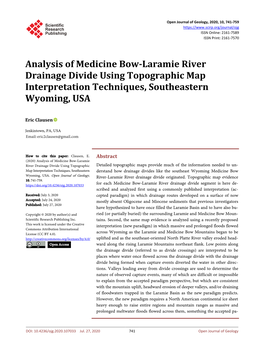 Analysis of Medicine Bow-Laramie River Drainage Divide Using Topographic Map Interpretation Techniques, Southeastern Wyoming, USA