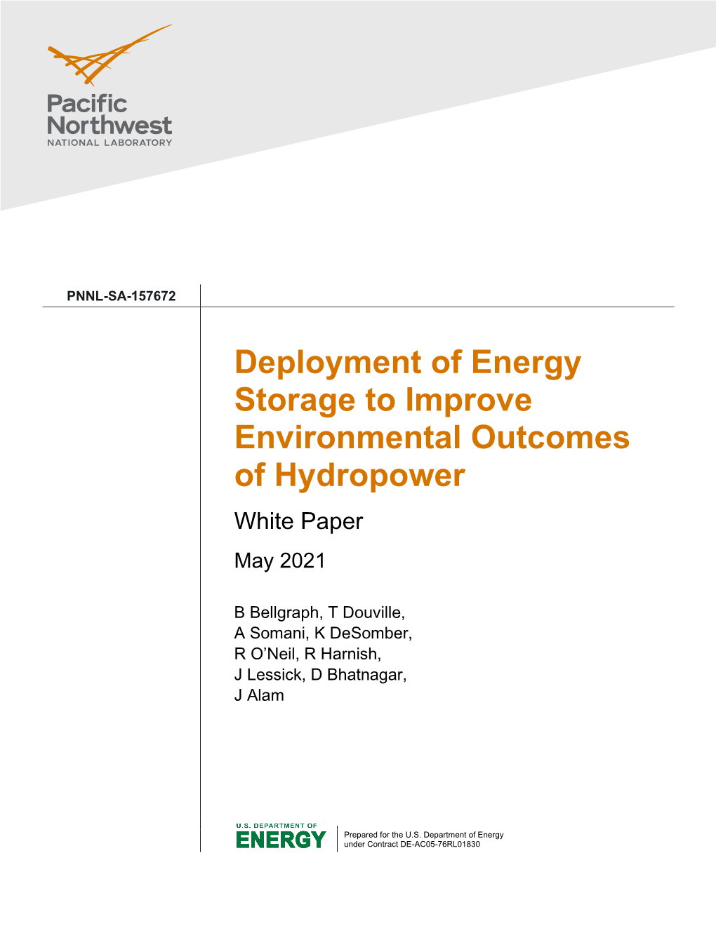 Deployment of Energy Storage to Improve Environmental Outcomes of Hydropower White Paper May 2021