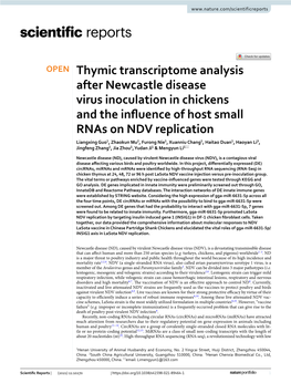 Thymic Transcriptome Analysis After Newcastle Disease Virus Inoculation in Chickens and the Influence of Host Small Rnas On