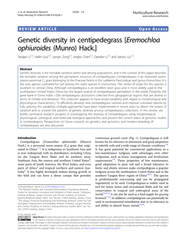 Genetic Diversity in Centipedegrass [Eremochloa Ophiuroides (Munro