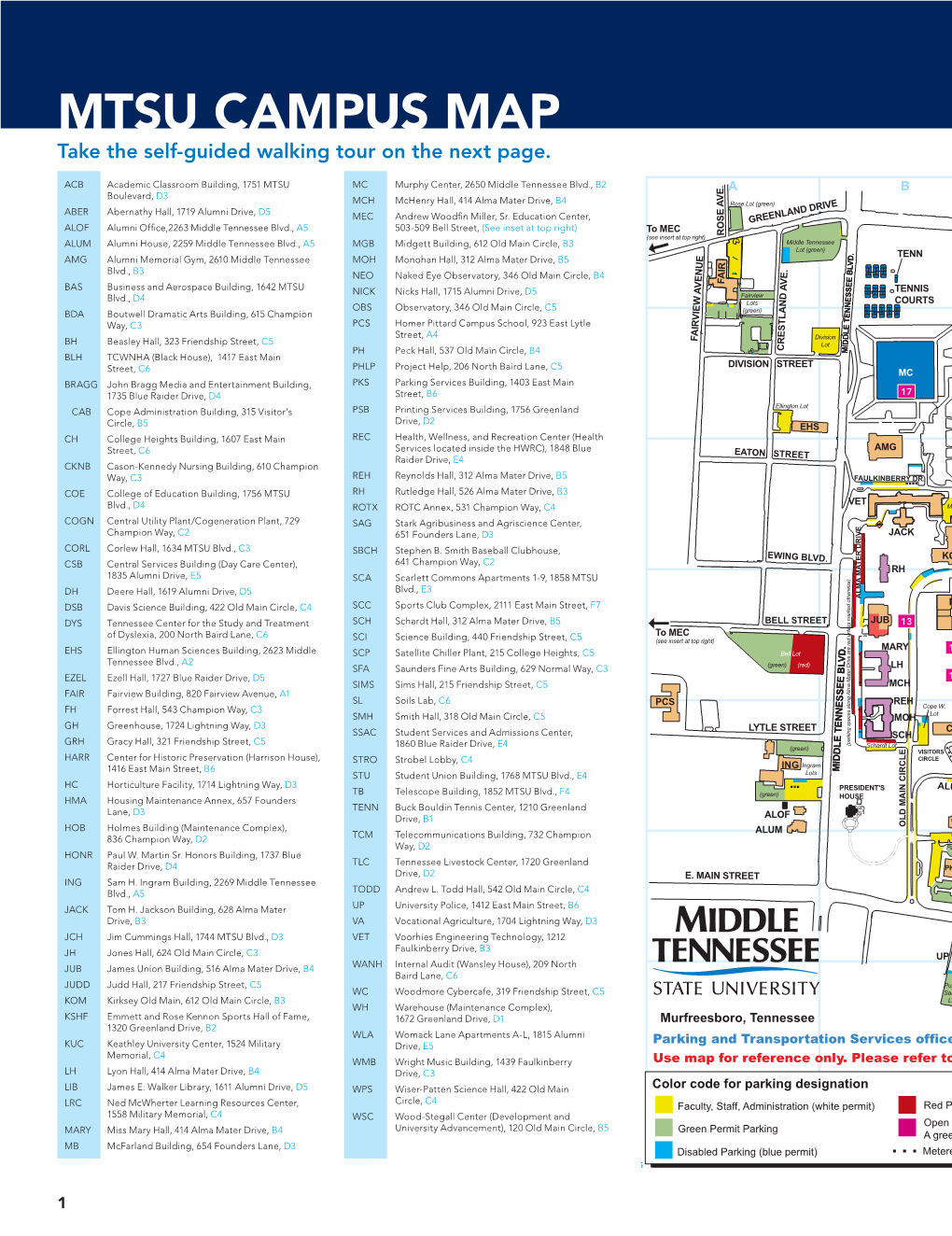 MTSU CAMPUS MAP Take the SelfGuided Walking Tour on the Next Page