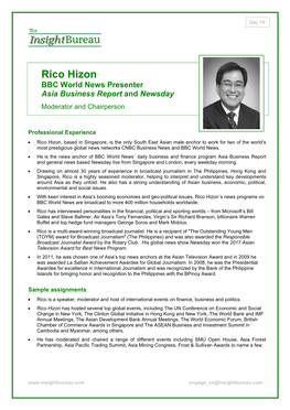 Rico Hizon BBC World News Presenter Asia Business Report and Newsday