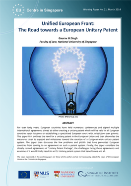 The Road Towards a European Unitary Patent