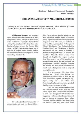 1. Aruna Vasudev: Chidananda Dasgupta Memorial