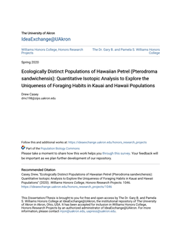 Ecologically Distinct Populations of Hawaiian Petrel (Pterodroma