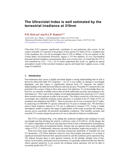 The Ultraviolet Index Is Well Estimated by the Terrestrial Irradiance at 310Nm