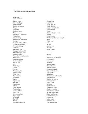 CACHET SONGLIST April 2014