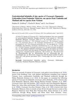 Gastrointestinal Helminths of Nine Species of Cnemaspis