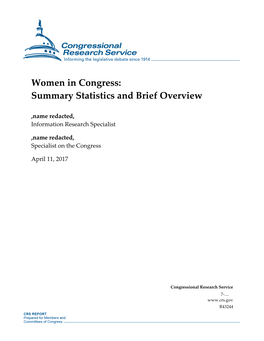 Women in Congress: Summary Statistics and Brief Overview