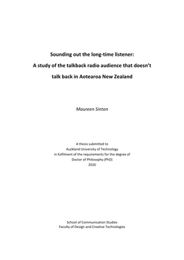 Sounding out the Long-Time Listener: a Study of the Talkback Radio Audience That Doesn’T Talk Back in Aotearoa New Zealand