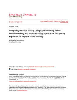 Comparing Decision Making Using Expected Utility, Robust Decision Making, and Information-Gap: Application to Capacity Expansion for Airplane Manufacturing