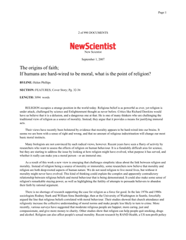 The Origins of Faith; If Humans Are Hard-Wired to Be Moral, What Is the Point of Religion?