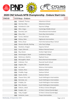 2020 CNZ Schools MTB Championship