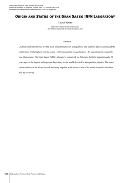 Origin and Status of the Gran Sasso Infn Laboratory