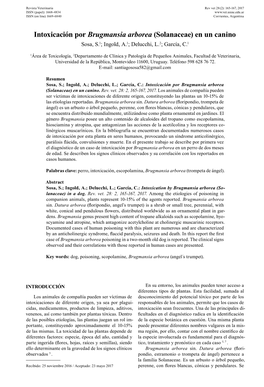 Intoxicación Por Brugmansia Arborea (Solanaceae) En Un Canino Sosa, S.1; Ingold, A.1; Delucchi, L.2; García, C.1