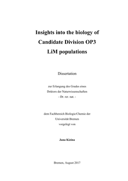 Insights Into the Biology of Candidate Division OP3 Lim Populations